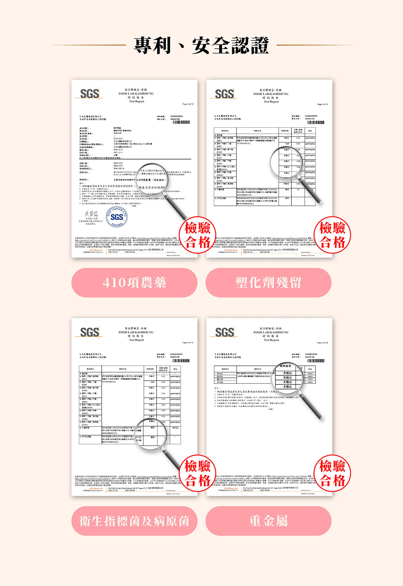 莓好輕盈品質安全認證:通過SGS零重金屬與西藥檢驗,並榮獲中華民國專利證書,提供安心透明的私密保健食品。