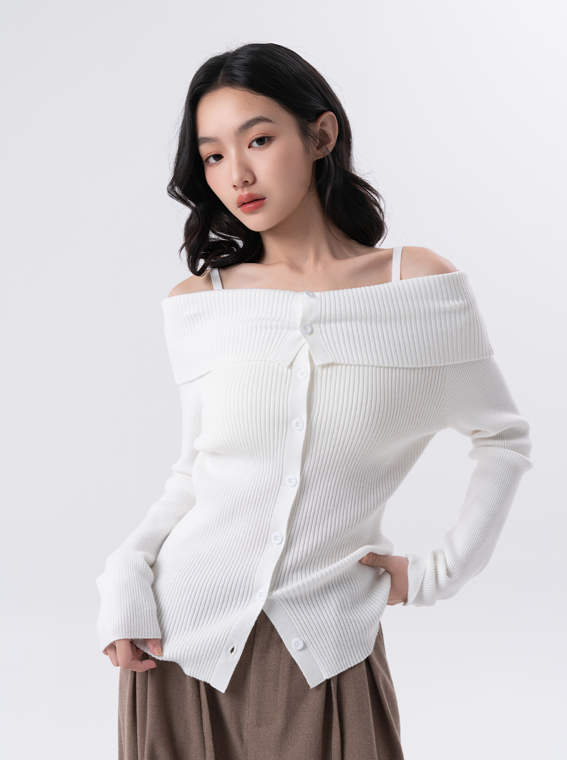 翻領前開長袖針織