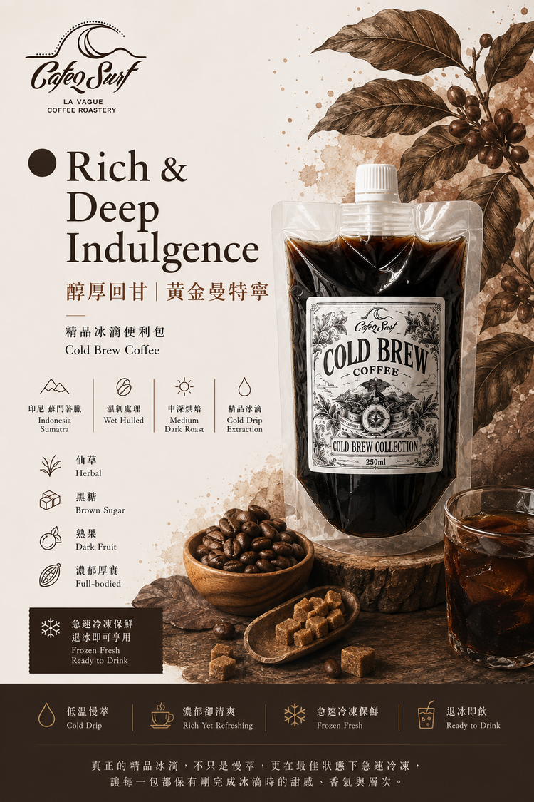 醇厚回甘｜印尼蘇門答臘 頂級黃金曼特寧 ｜冰滴即飲咖啡便利包 250ml
