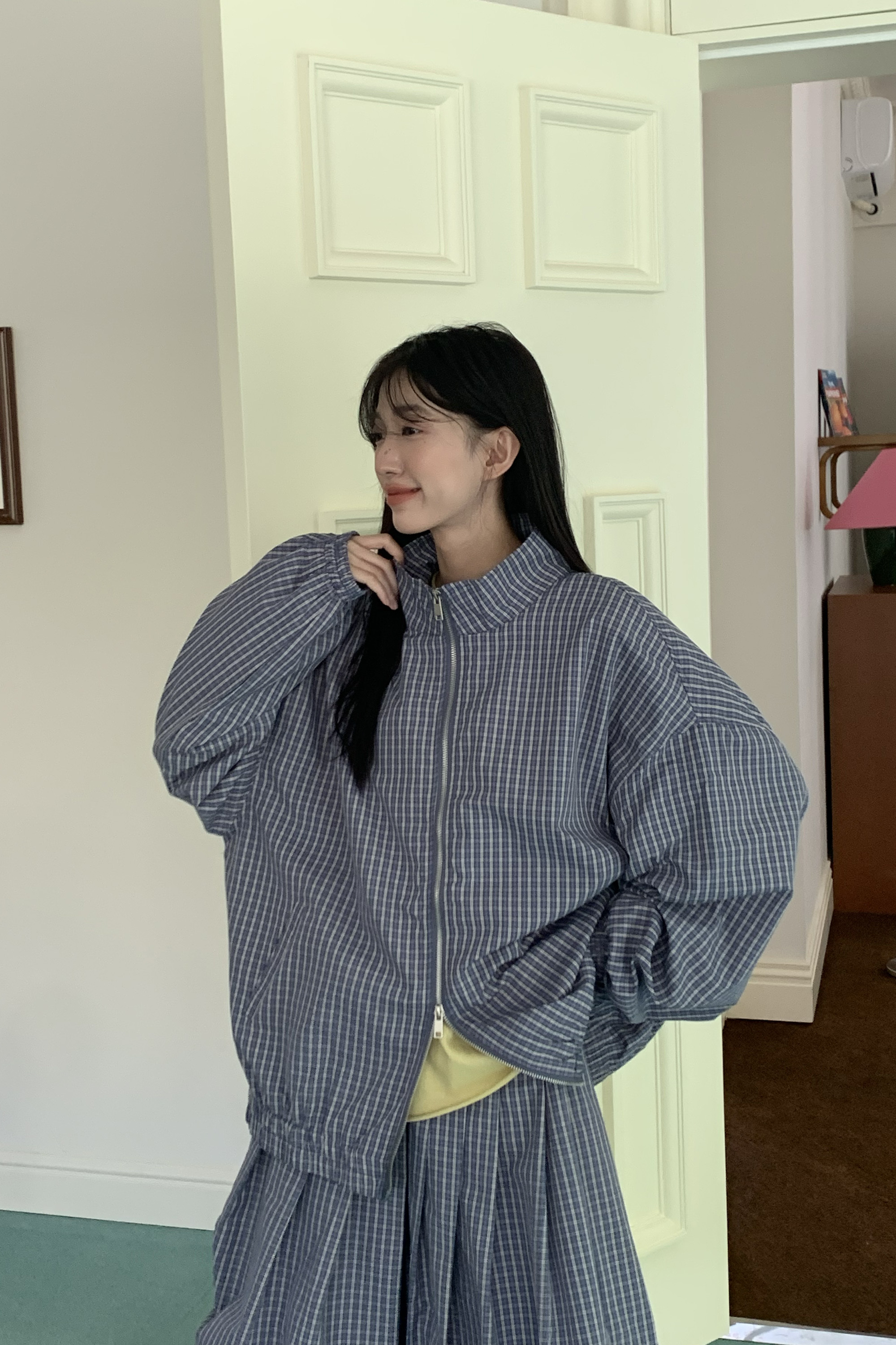 日系格紋雙拉鍊外套 2色