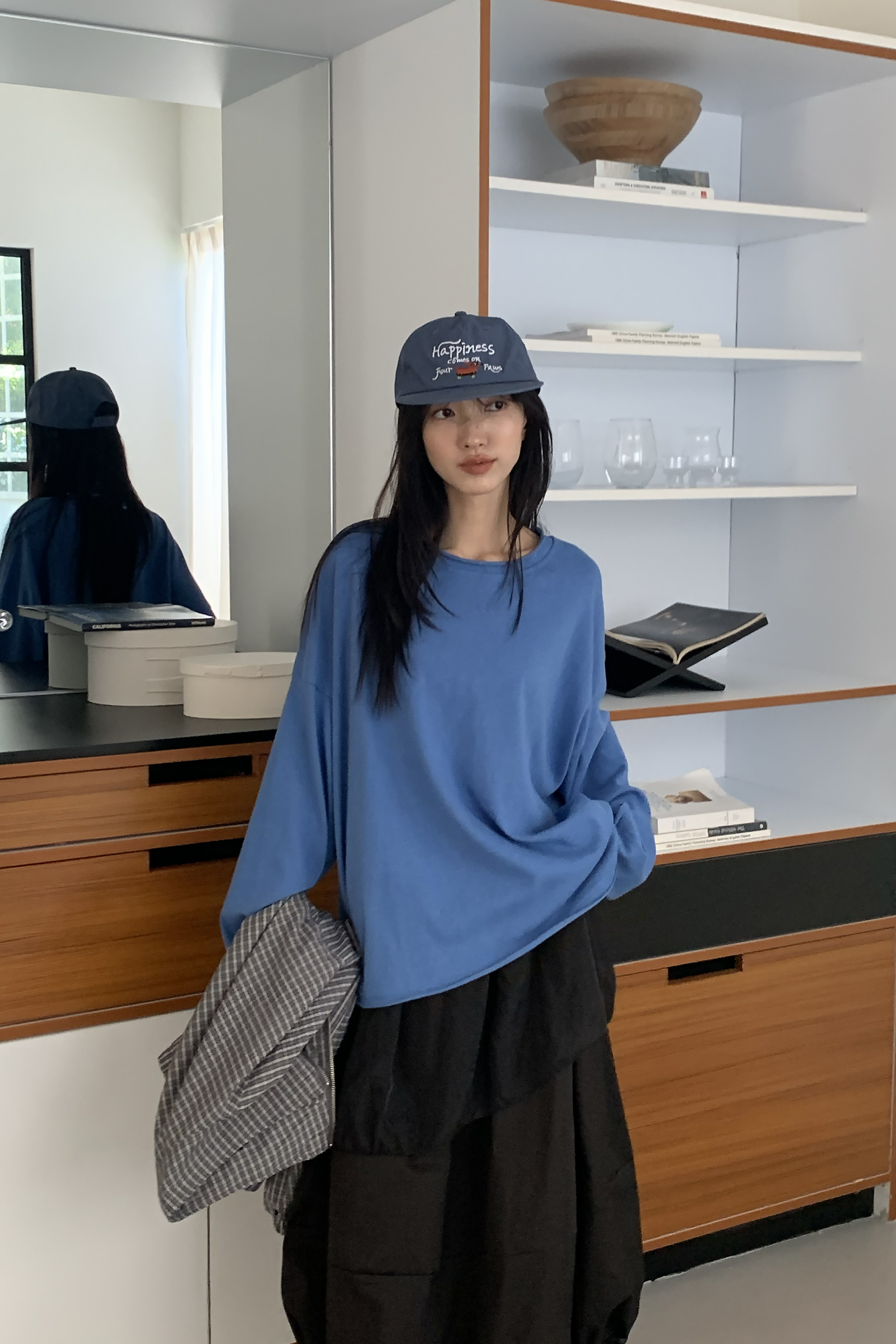寬鬆素面滾邊長袖t 5色
