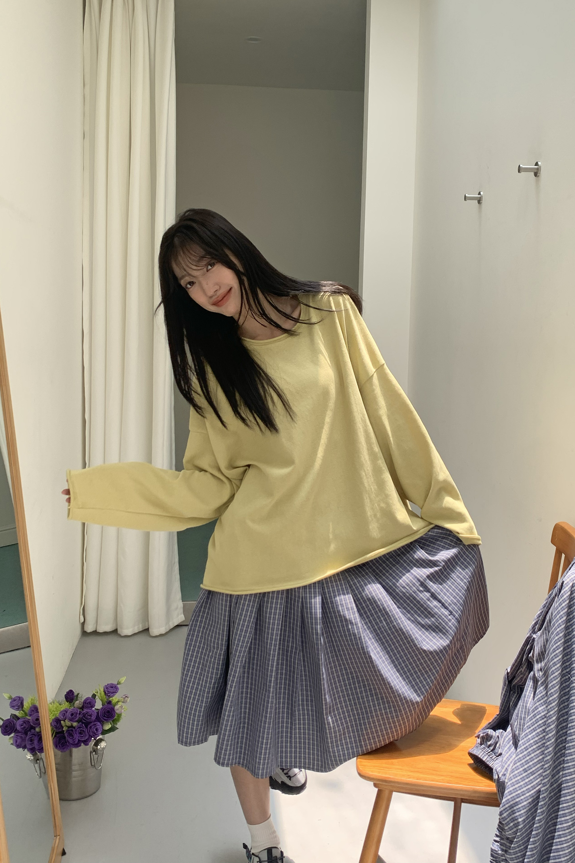 寬鬆素面滾邊長袖t 5色