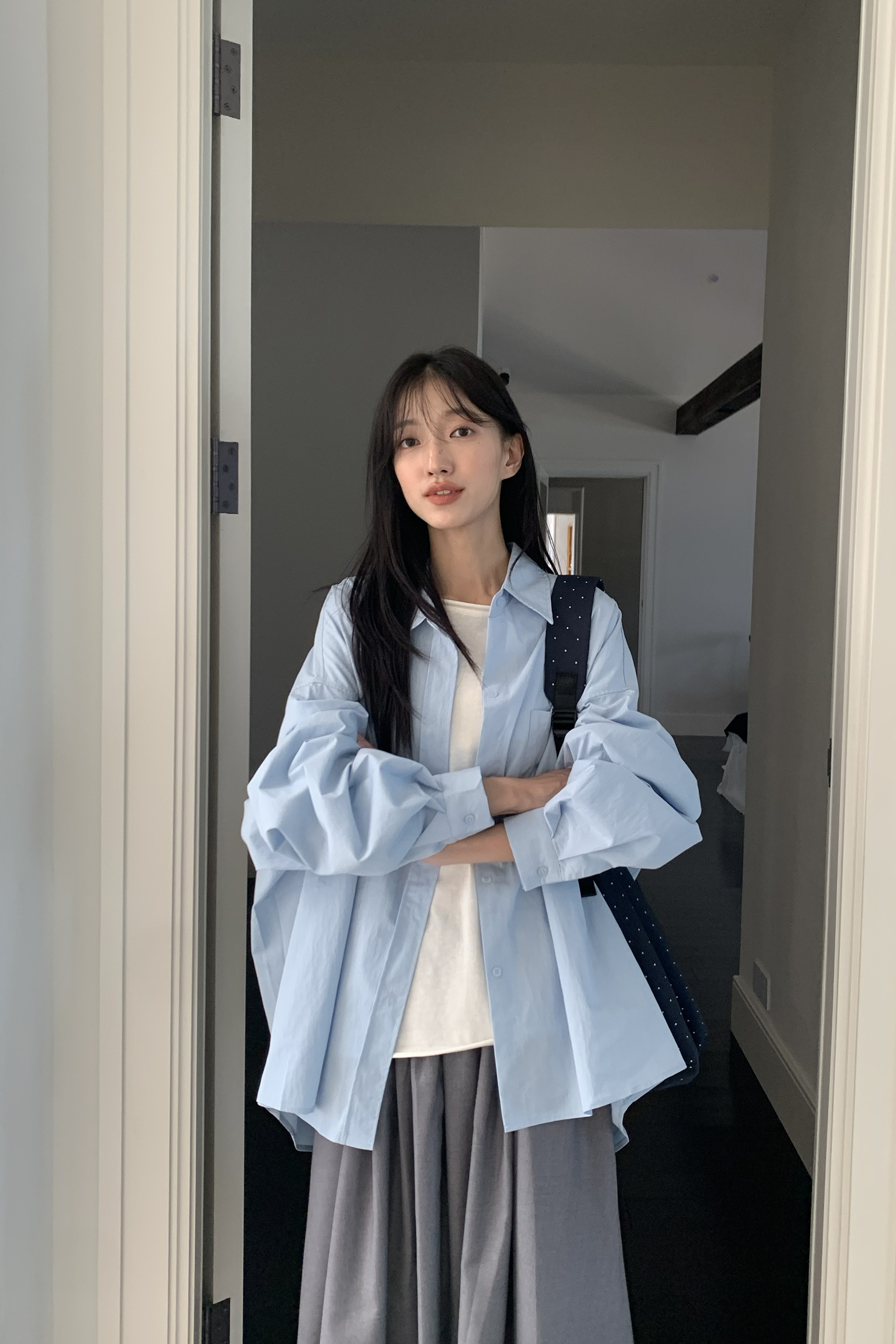 寬鬆素面長袖襯衫 3色