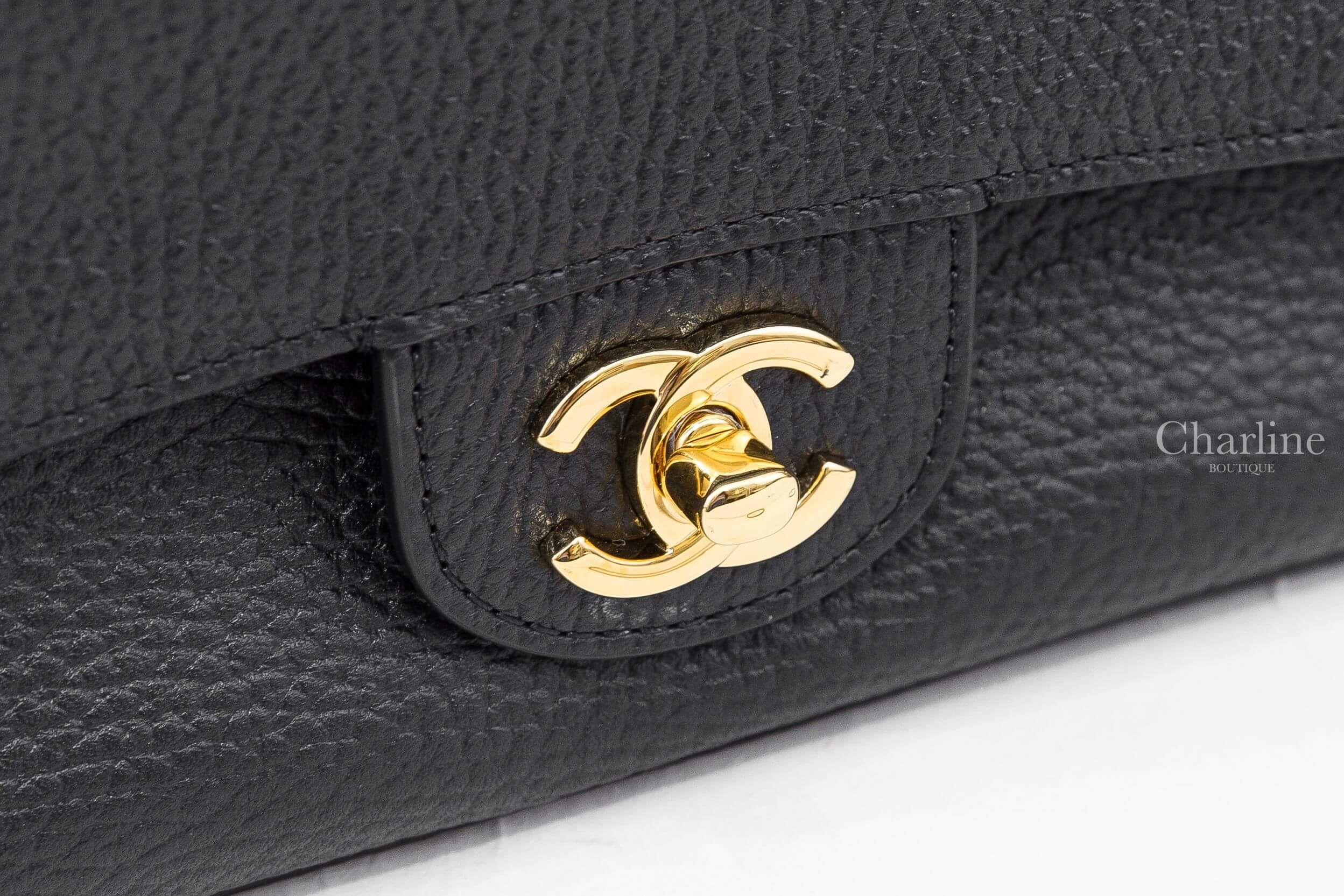 Chanel Mini Flap Bag 黑色金CC迷你20cm荔枝小牛皮酒紅內裡手提肩背包