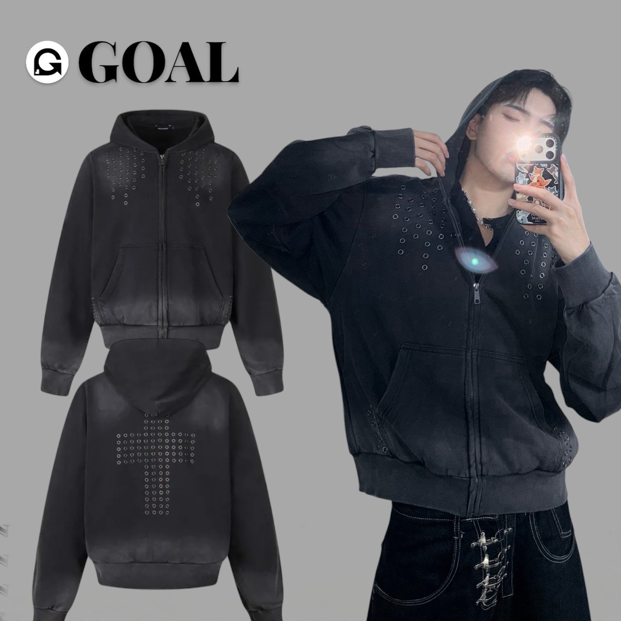 ( GOAL ) 十字架扣環水洗短寬外套 A419