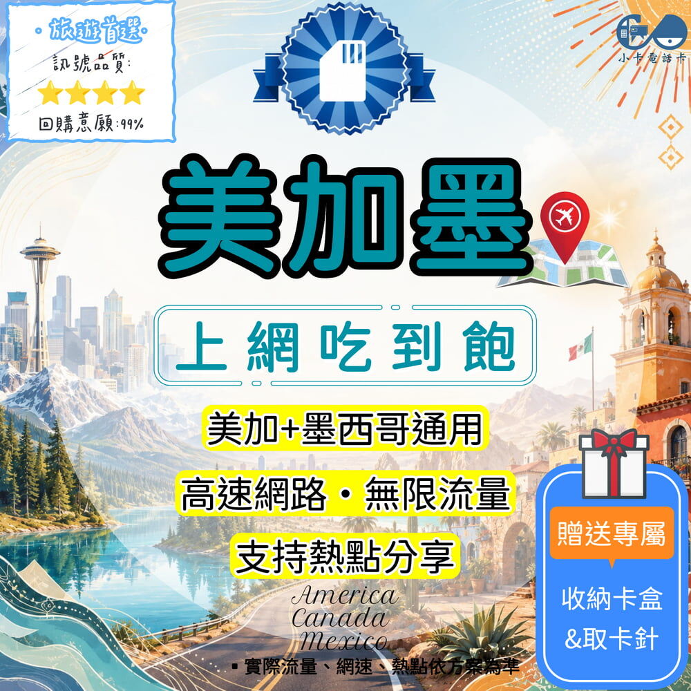 【SIM卡】美加墨高速上網卡｜吃到飽與彈性多方案·三地旅遊穩定連線〈隨插即用、簡易開通、熱點分享〉