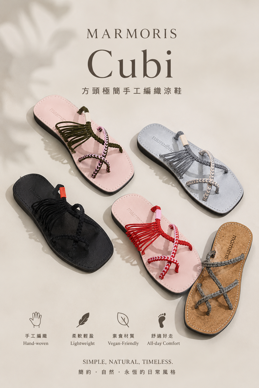 【 泰國加開團 】MARMORIS 方頭極簡手工編織涼鞋 Cubi 系列
