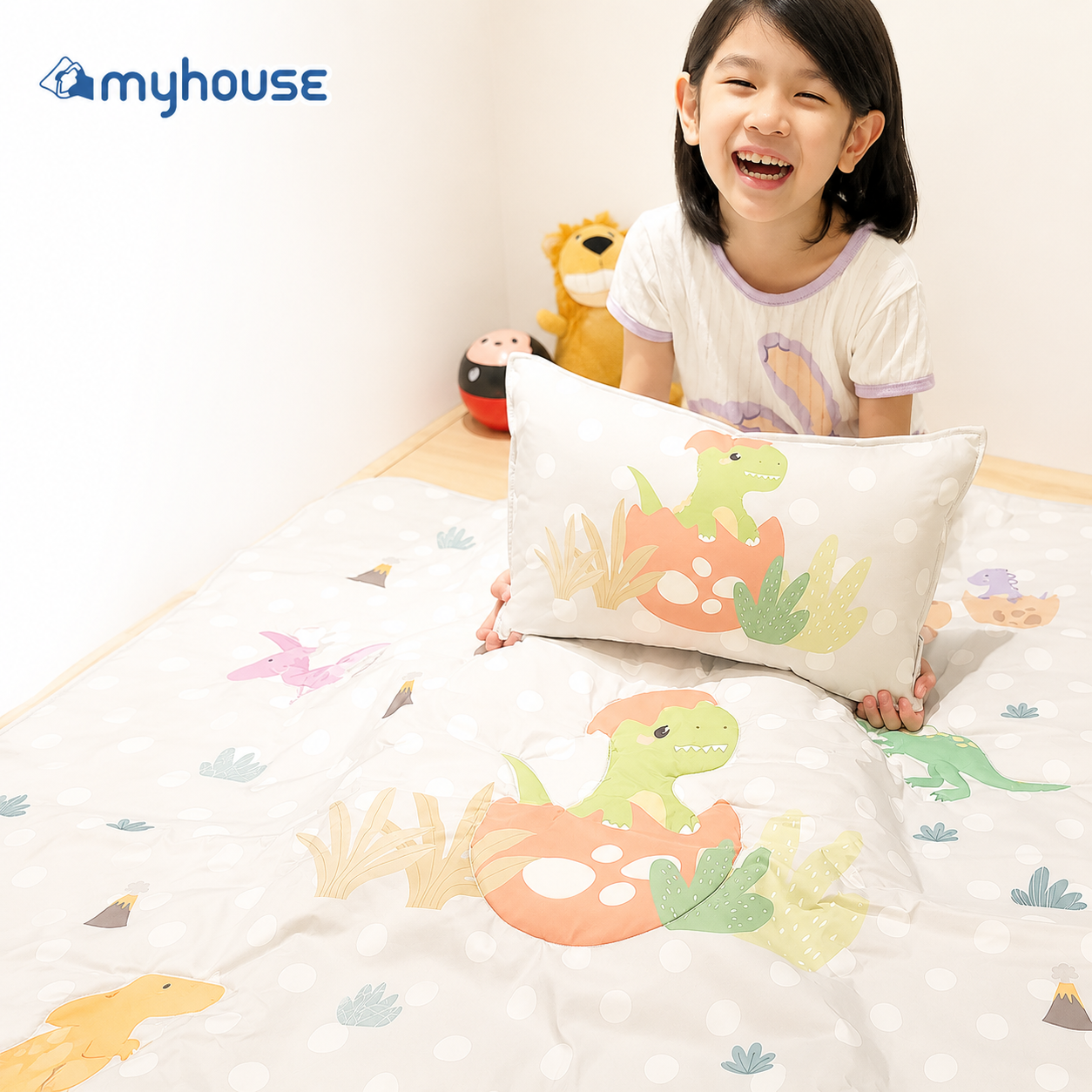 【 myhouse 】韓國攜帶式兒童防蟎睡袋三件組 | 幼兒園睡袋 - 侏儸紀公園