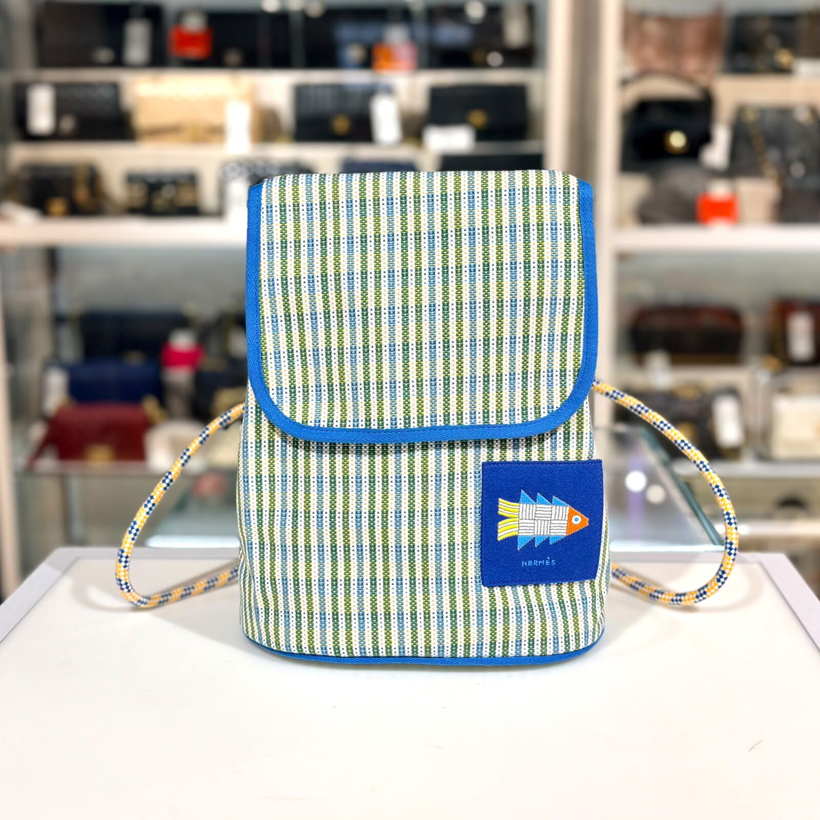 全新HERMES兒童背包,藍色條紋帆布, H103996M, 01, Animaux Nattes, backpack,#BRAND NEW #香榭站正品