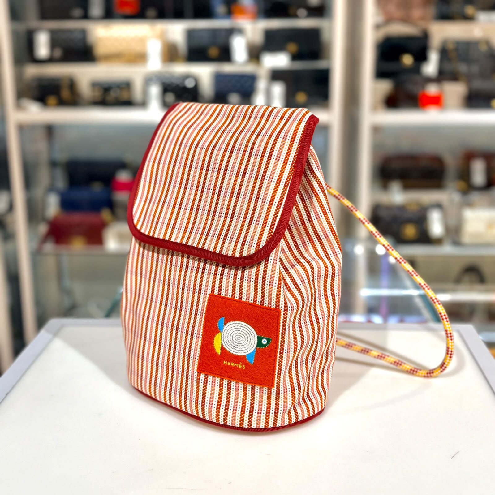 全新HERMES兒童背包,紅色條紋帆布, H103996M 02, Animaux Nattes, backpack, #BRAND NEW #香榭站正品
