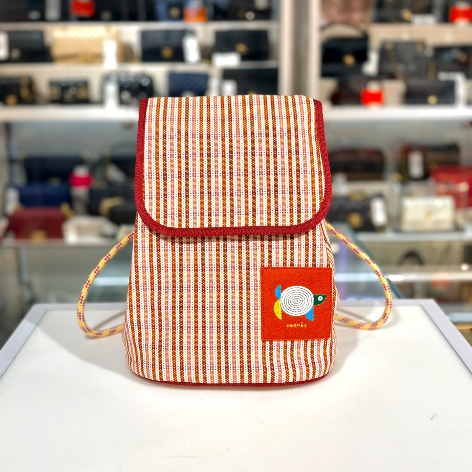 全新HERMES兒童背包,紅色條紋帆布, H103996M 02, Animaux Nattes, backpack, #BRAND NEW #香榭站正品