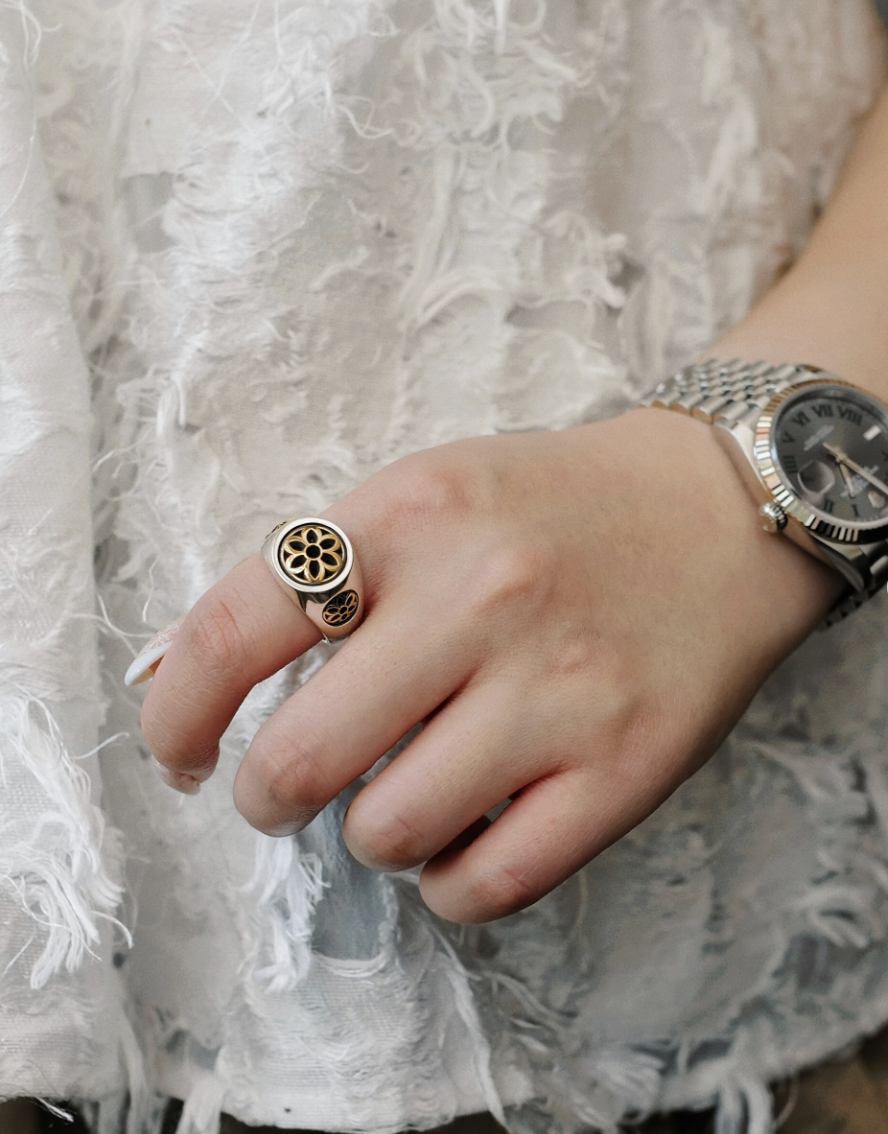 Club Ring, Two Tone (Sterling silver, 22K gold)