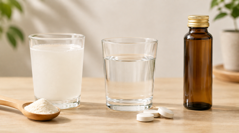 膠原蛋白粉、錠狀與液態膠原蛋白飲三種劑型比較