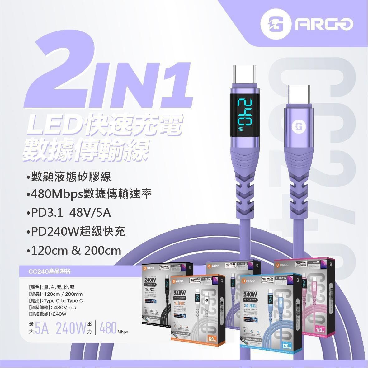 ARGO｜最新款240W線｜火爆糖果色