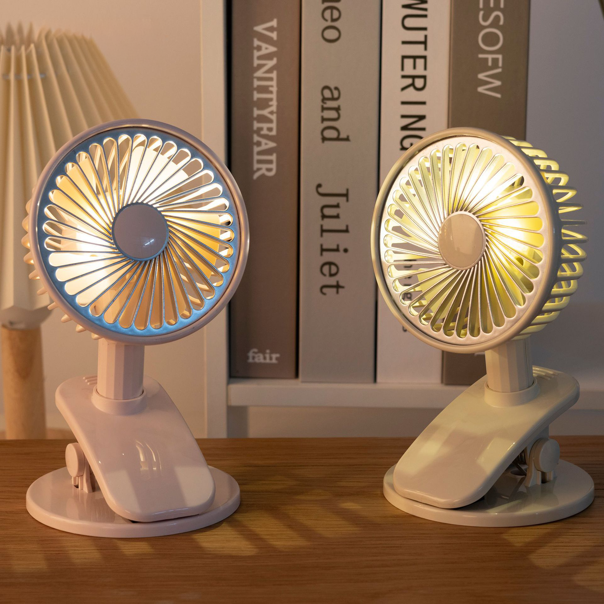 夜燈夾子風扇USB充電桌上型夾式二用小風扇
