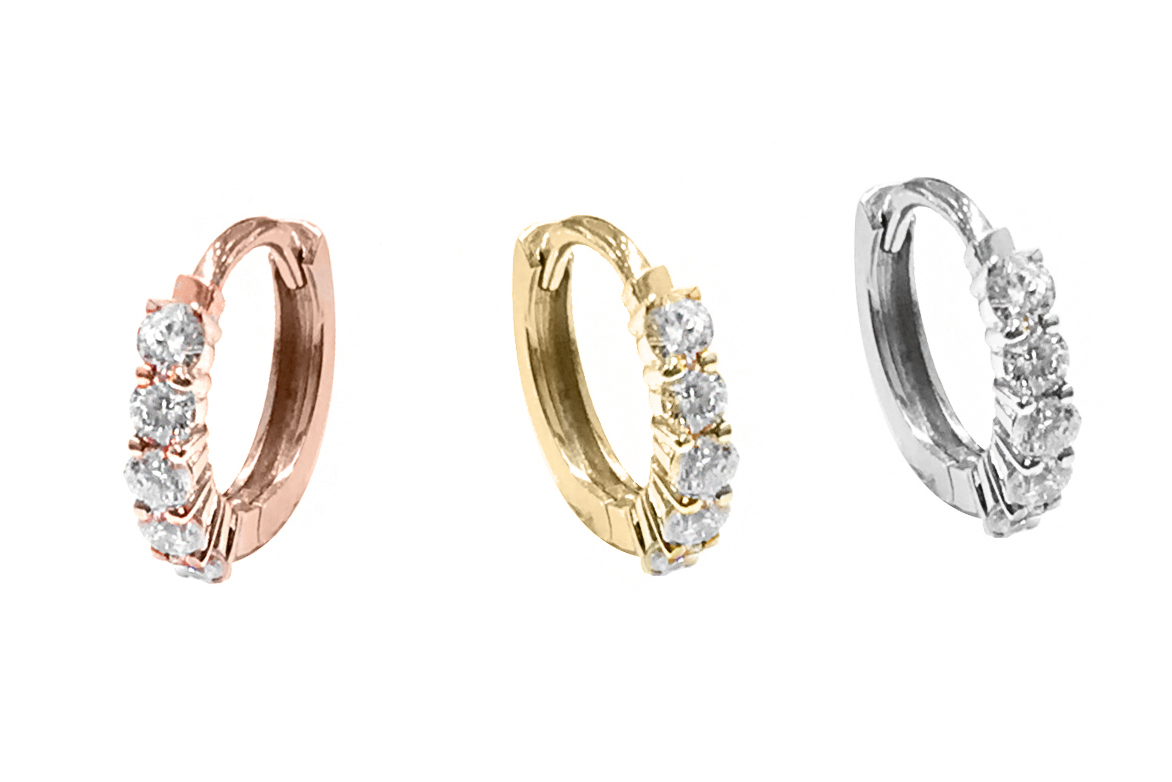 < Real Diamond > 14K Gold Hoop Earrings #601