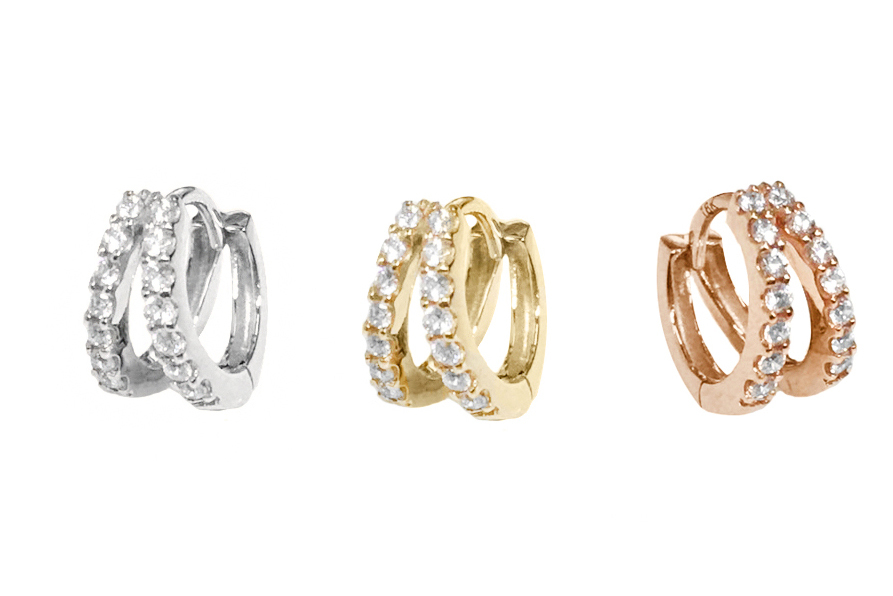 < Real Diamond > 14K Gold Hoop Earrings #788