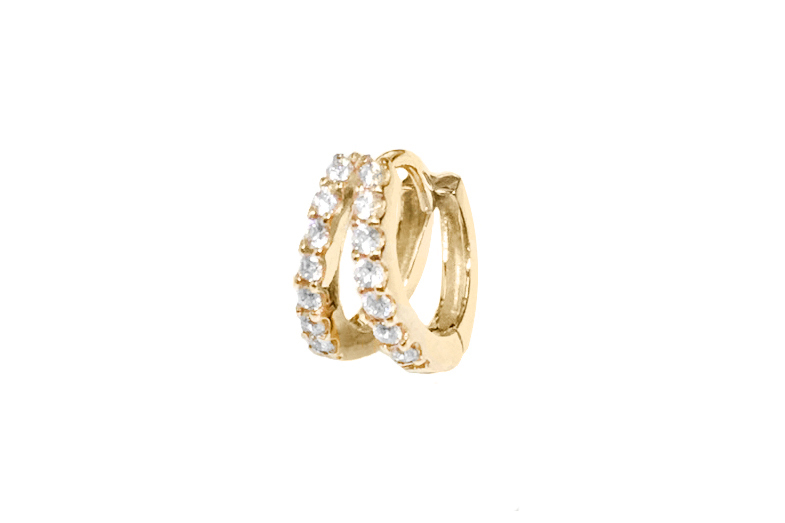 < Real Diamond > 14K Gold Hoop Earrings #788
