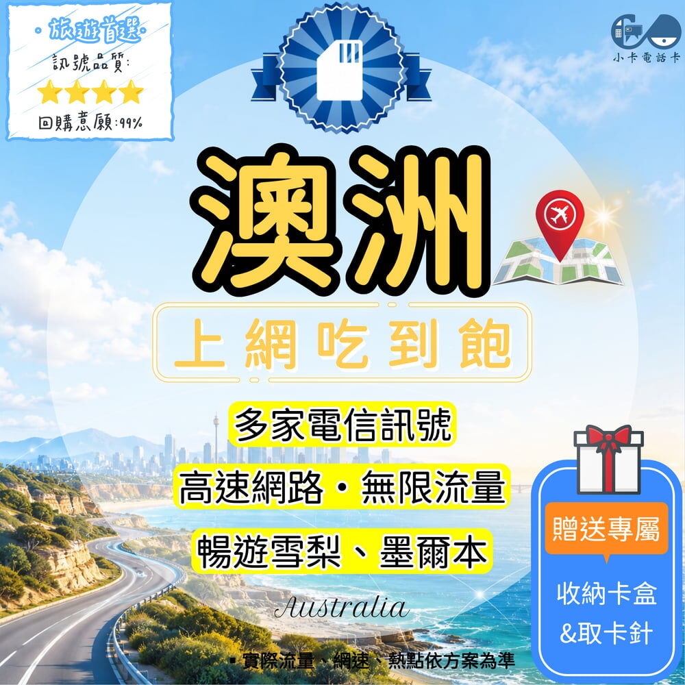 【SIM卡】澳洲高速上網卡｜吃到飽與彈性多方案·旅遊商務穩定連線〈隨插即用、簡易開通、熱點分享〉