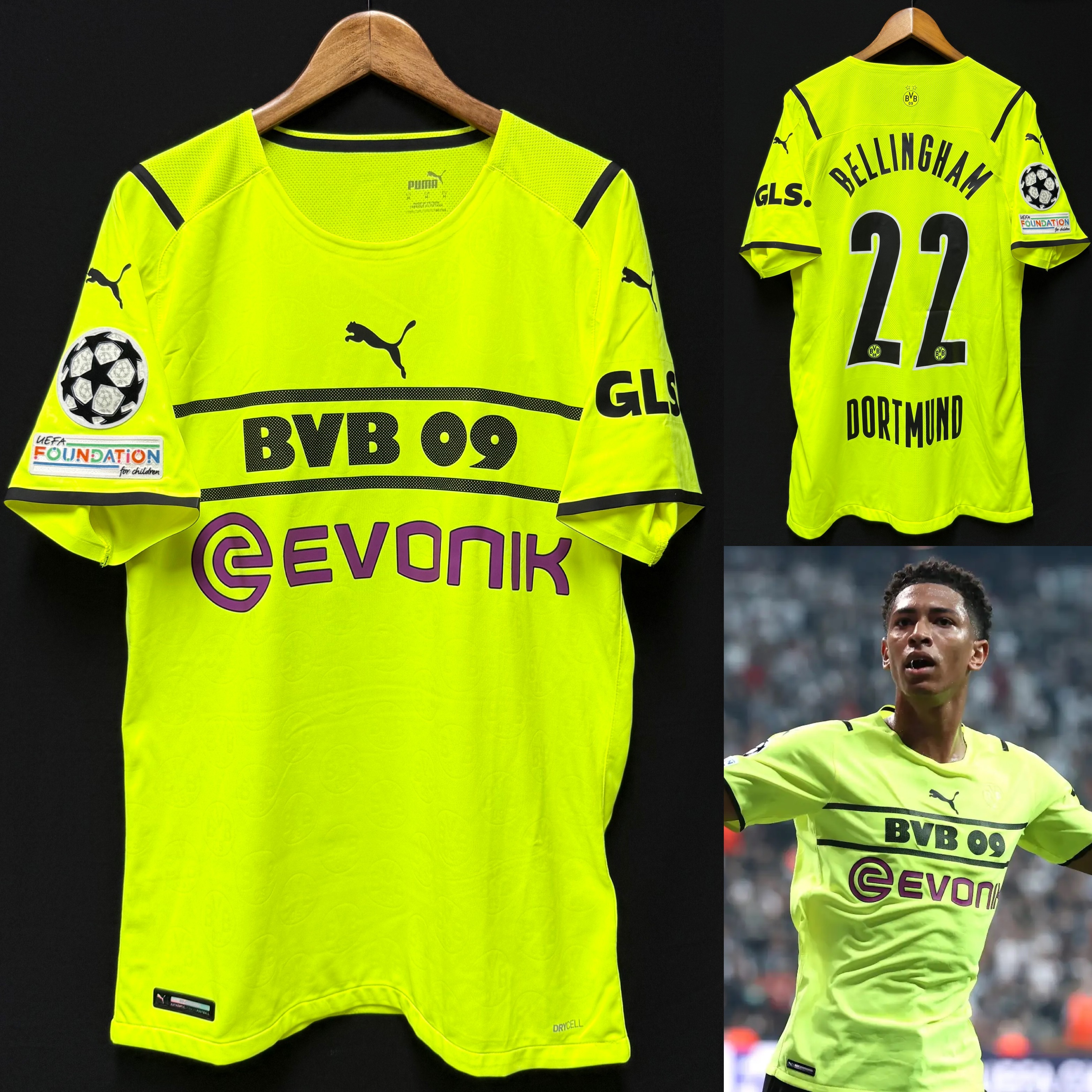 (Player Issue) Borussia Dortmund 2021-2022 UEFA Champions League Puma Third Player Issue Shirt #22 BELLINGHAM