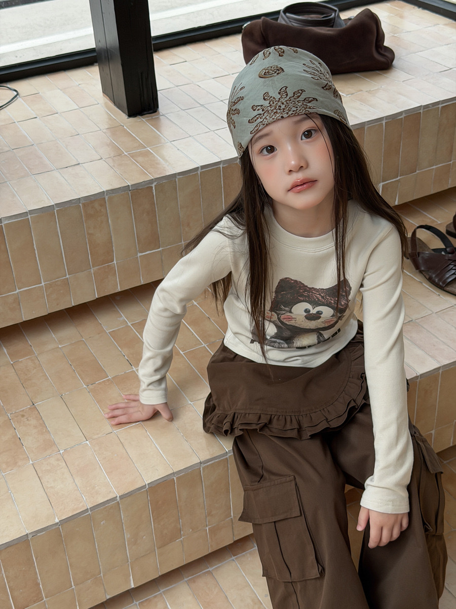 復古杏色小貓上衣