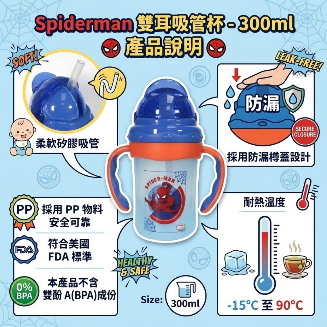 Marvel 蜘蛛俠 雙耳吸管BB杯 水樽