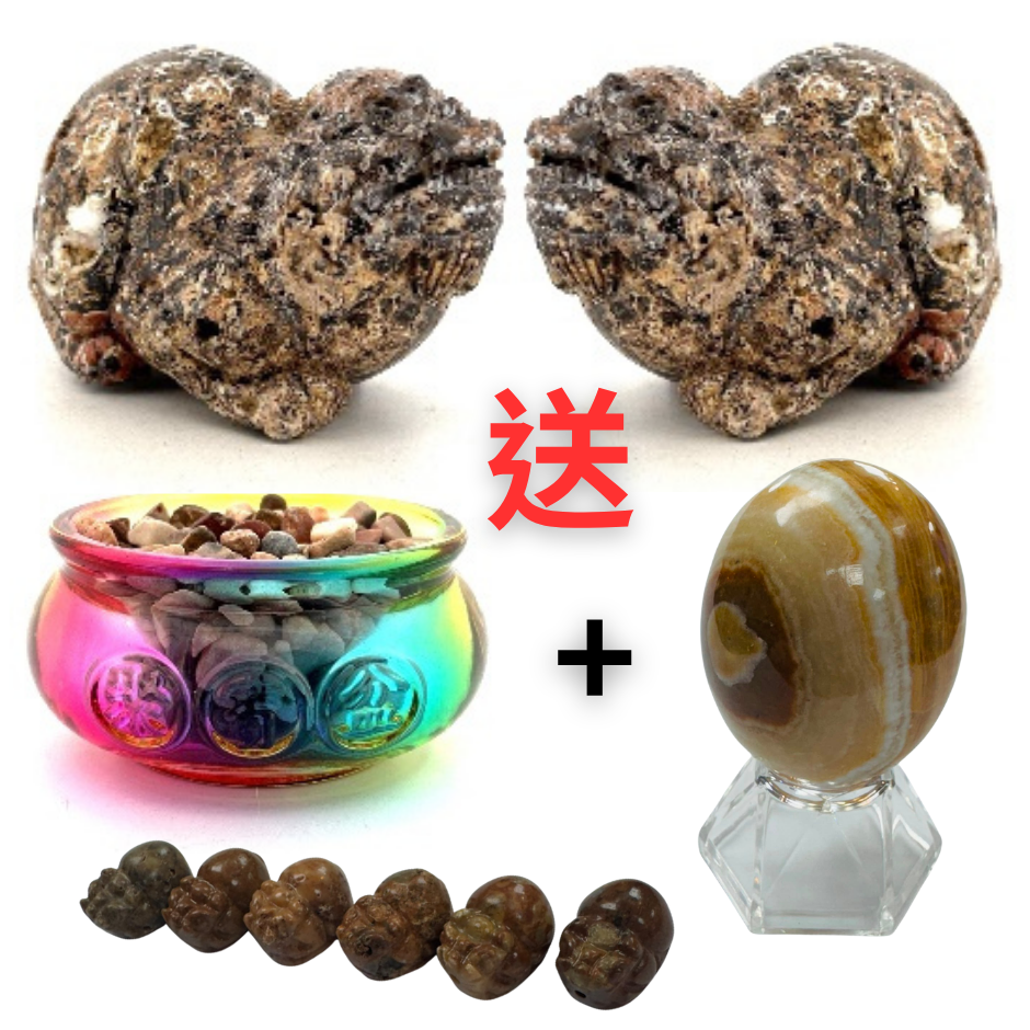 OTH-JJG0813-008 02841632~泰國龍宮胖貔貅擺件(一對) 送 彩色聚寶盆8*4+龍宮碎石+龍宮舍利蛋+小貔貅3對 (A8)