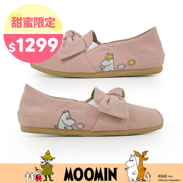 Paidal x Moomin姆明谷  姆明與歌妮大蝴蝶結2WAY懶人鞋不彎腰鞋休閒鞋-粉