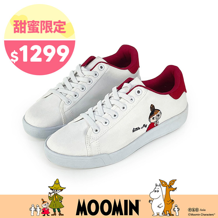Paidal x Moomin姆明谷 小美免綁帶休閒鞋不彎腰輕運動鞋-小白鞋