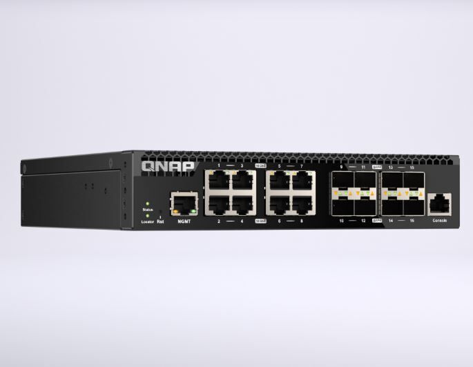 QNAP威聯通 QSW-M3216R-8S8T 半機架寬 16 埠全 10GbE L2 Web 管理型交換器