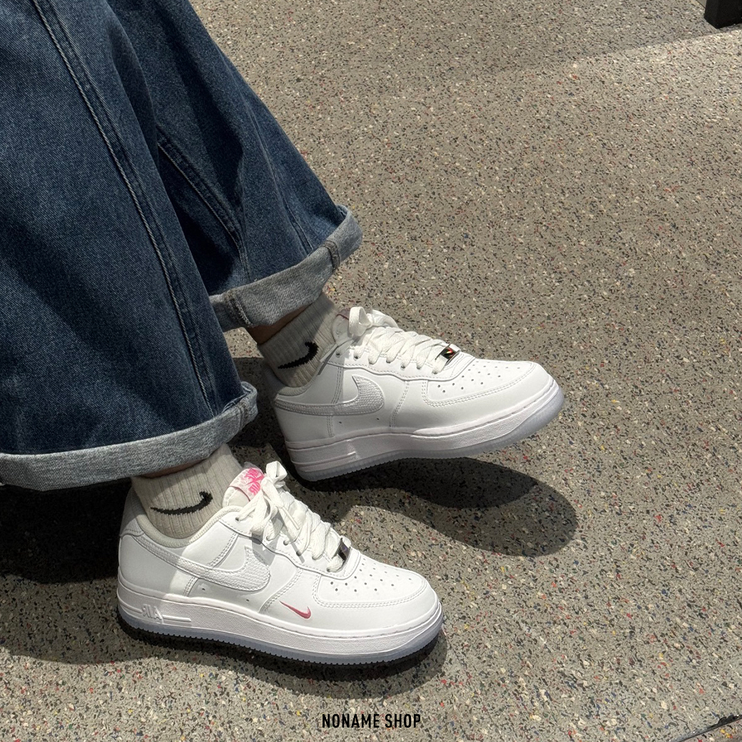 NIKE AIR FORCE 1 07 斑點 蛇紋 果凍底 粉色 刺繡 小勾 吊飾 白粉 (女款)