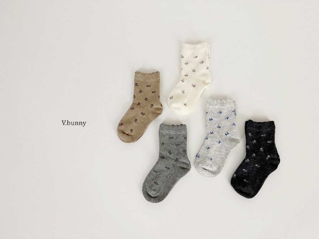 正韓秋Vbunny 花朵捲邊襪(五入)