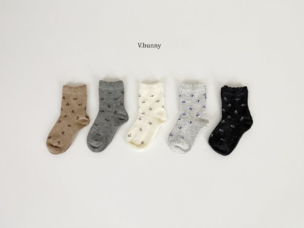 正韓秋Vbunny 花朵捲邊襪(五入)