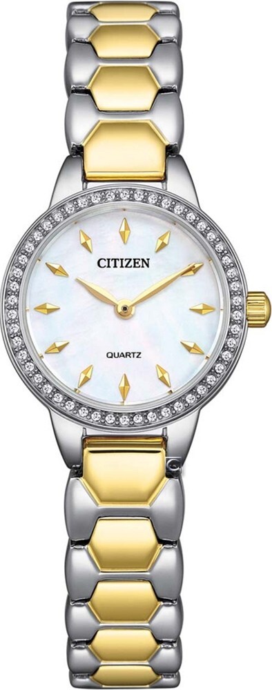萬年鐘錶 - Citizen 星辰錶 晶鑽白蝶貝時尚不鏽鋼錶帶女錶 EZ7014-55D 錶徑24MM