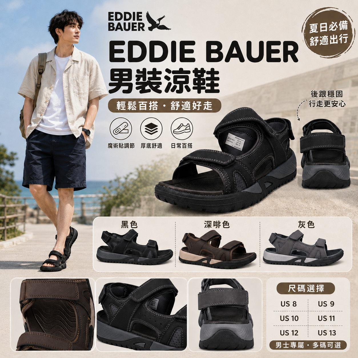 【預購】Eddie Bauer H081408 男裝涼拖