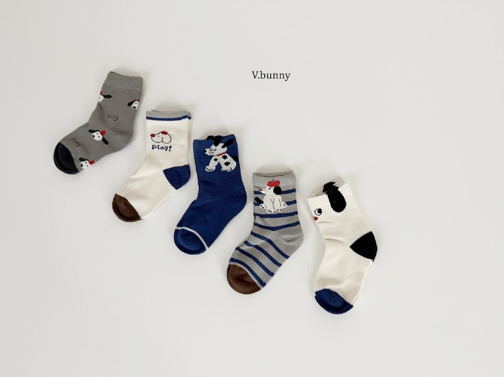 正韓秋Vbunny 狗狗條文襪(五入)