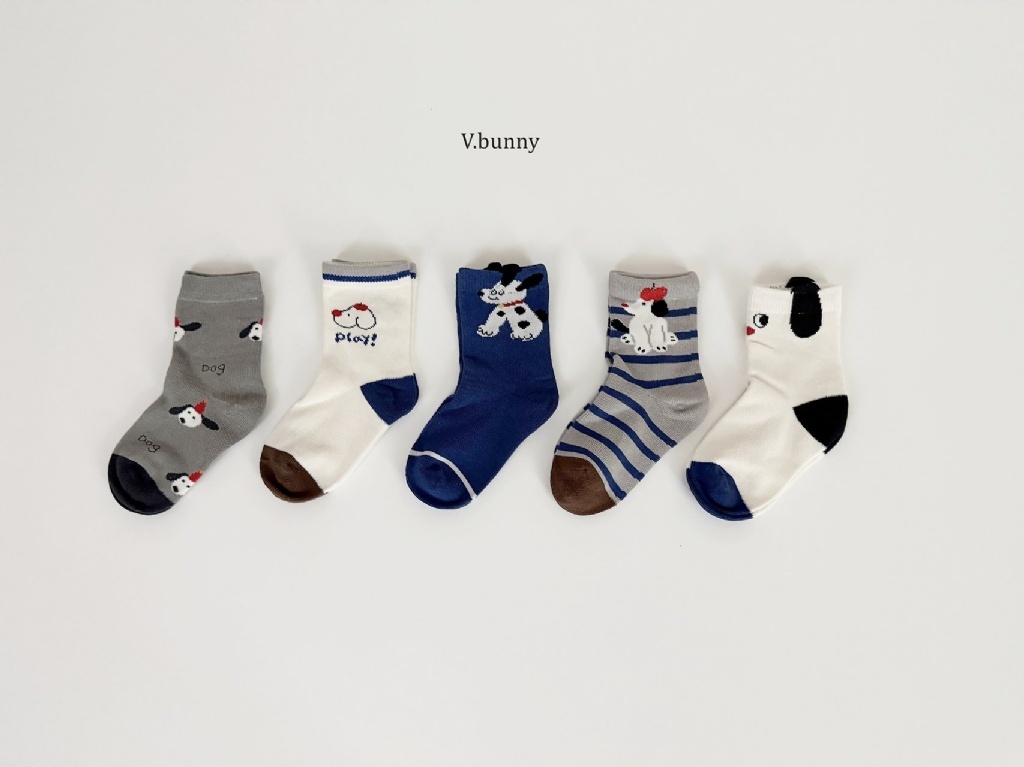 正韓秋Vbunny 狗狗條文襪(五入)