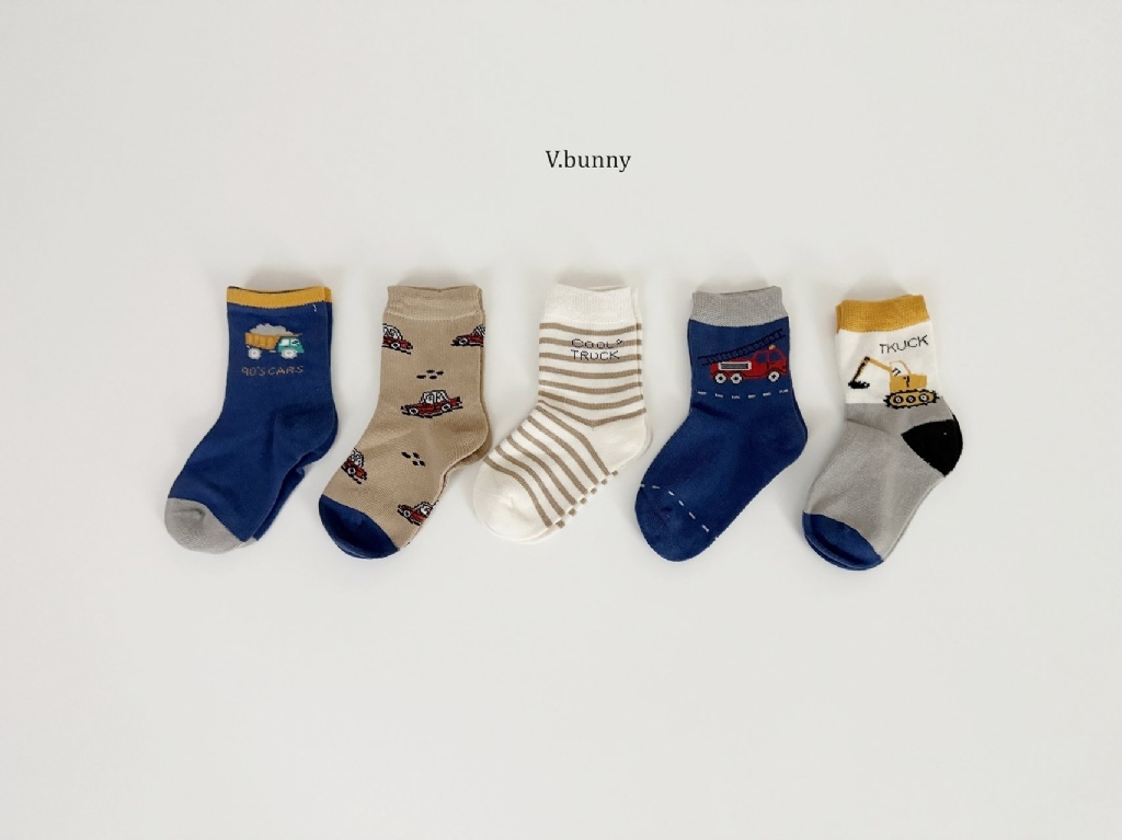 正韓秋Vbunny 車車條文襪(五入)