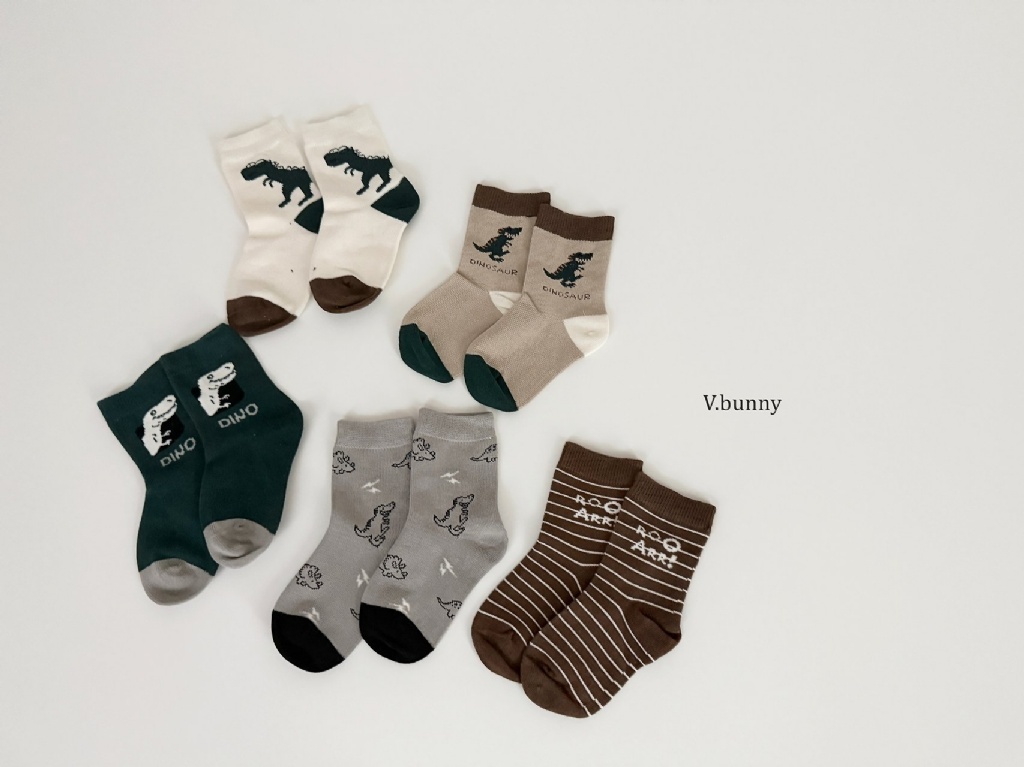 正韓秋Vbunny 恐龍條文襪(五入)
