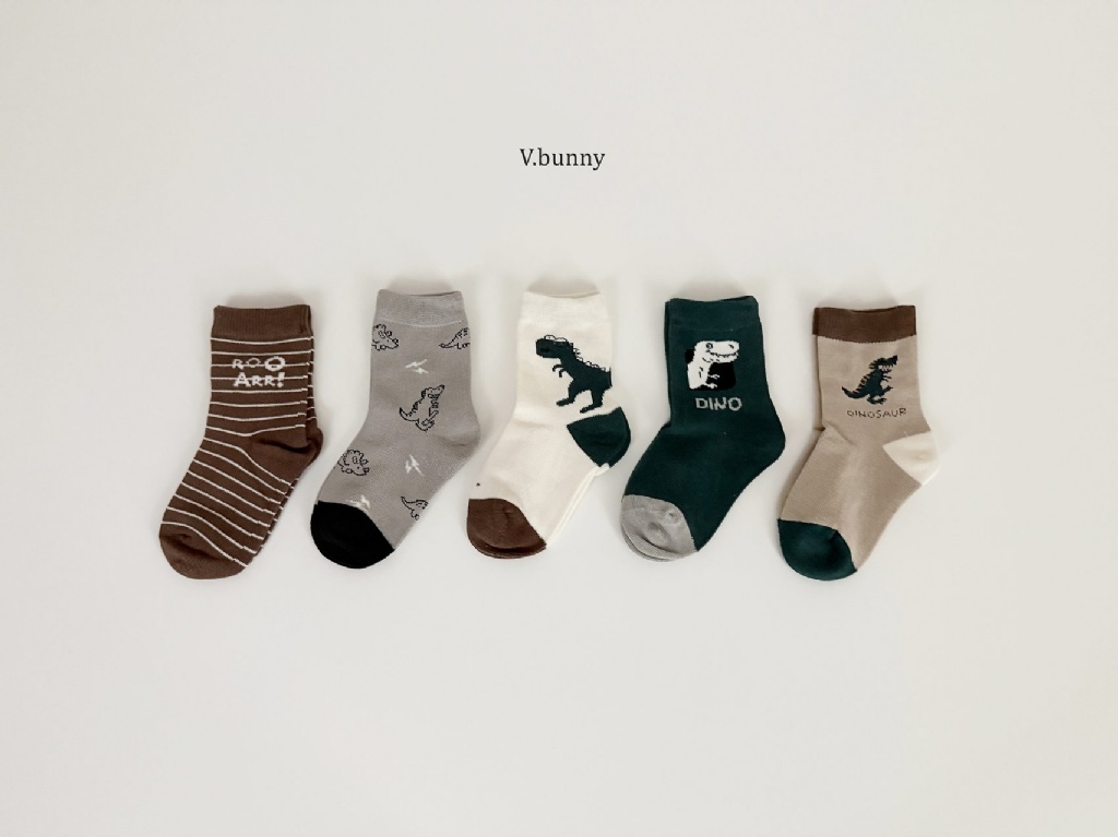 正韓秋Vbunny 恐龍條文襪(五入)
