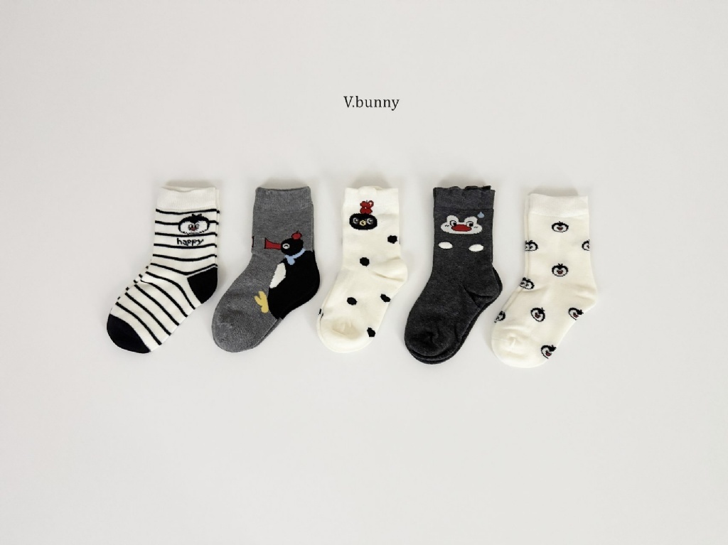正韓秋Vbunny 企鵝條文襪(五入)