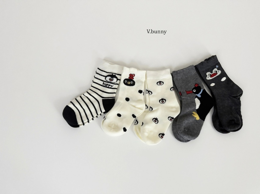 正韓秋Vbunny 企鵝條文襪(五入)