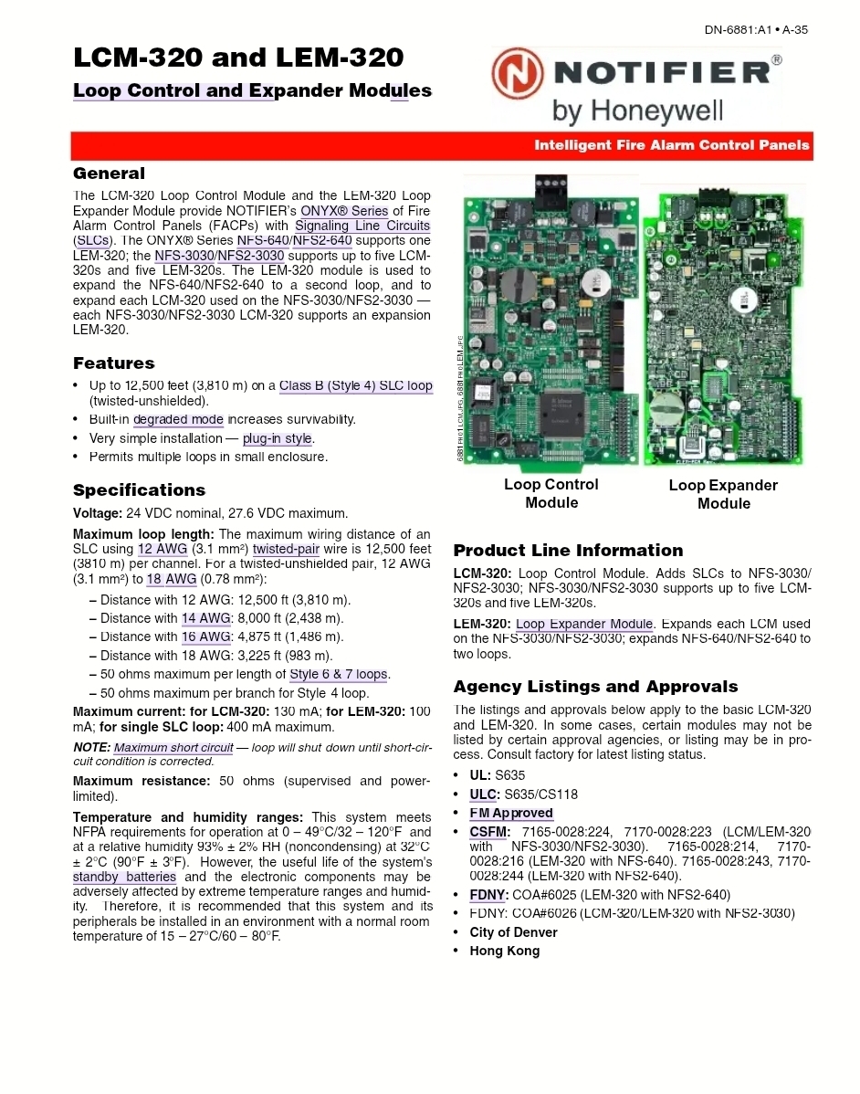 Notifier 迴路控制模組/迴路板  LCM-320