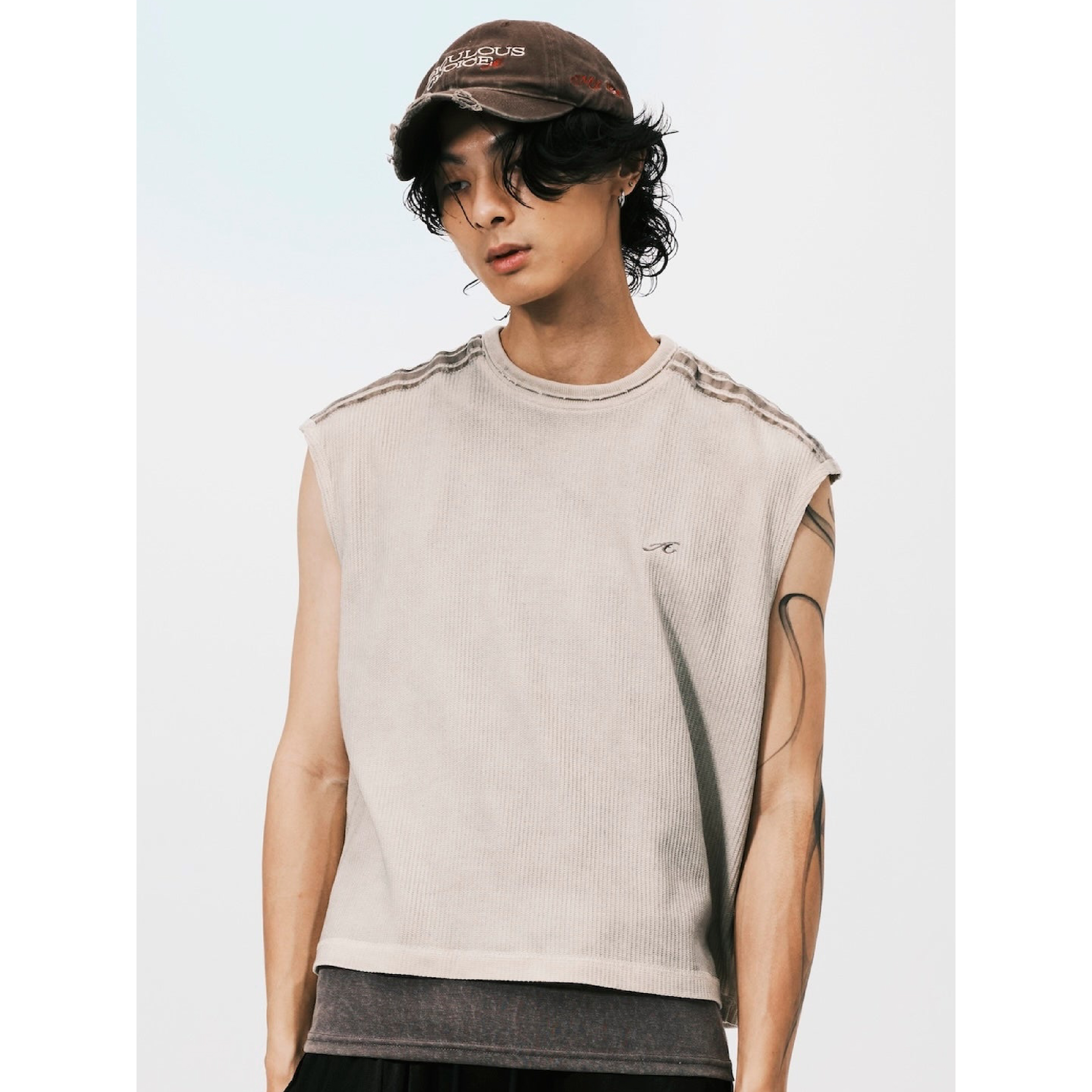 ANOWHEREMAN Waffle Sleeveless Top