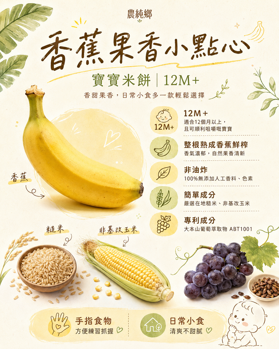 農純鄉 寶寶米餅|香蕉果汁米餅(40G/包)12m+