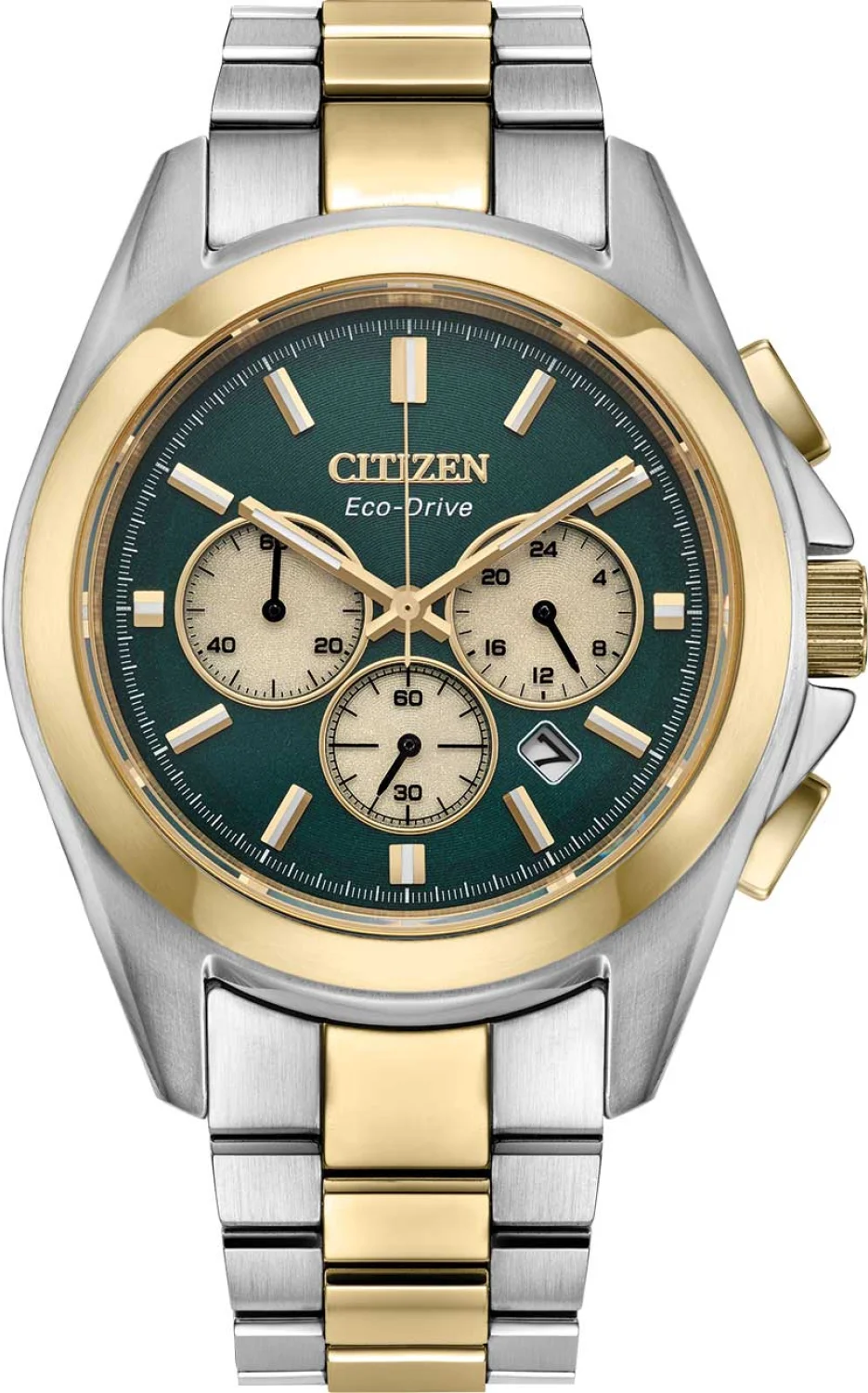 萬年鐘錶 - Citizen 星辰錶 綠x半金光動能三眼計時男錶 CA4684-54X 錶徑40.5MM