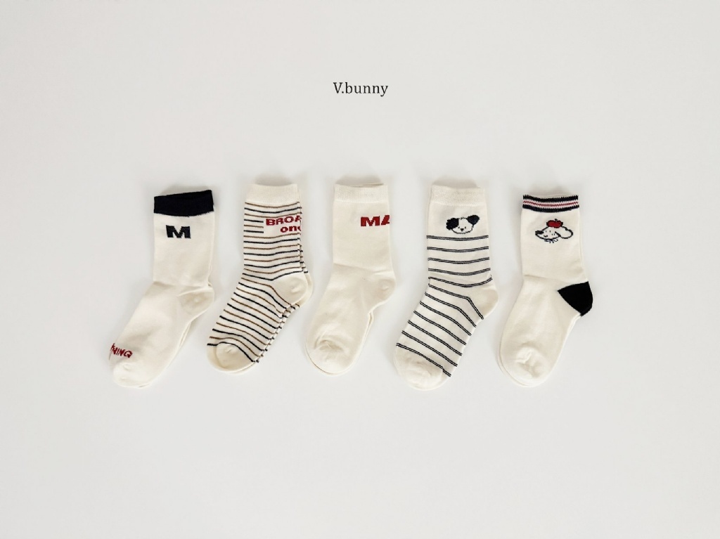 正韓秋Vbunny 狗狗拼接條文襪(五入)