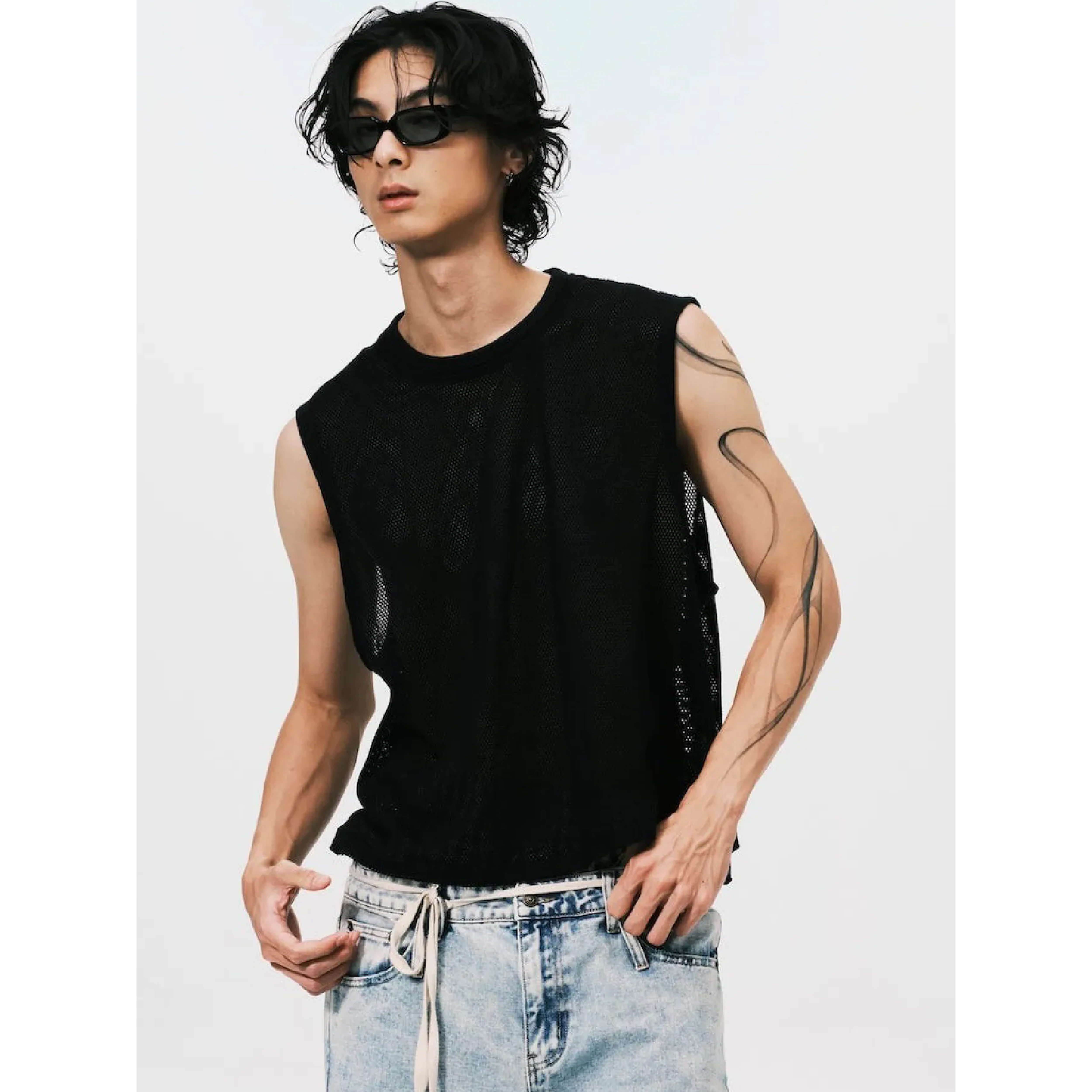 ANOWHEREMAN Mesh Sleeveless Top