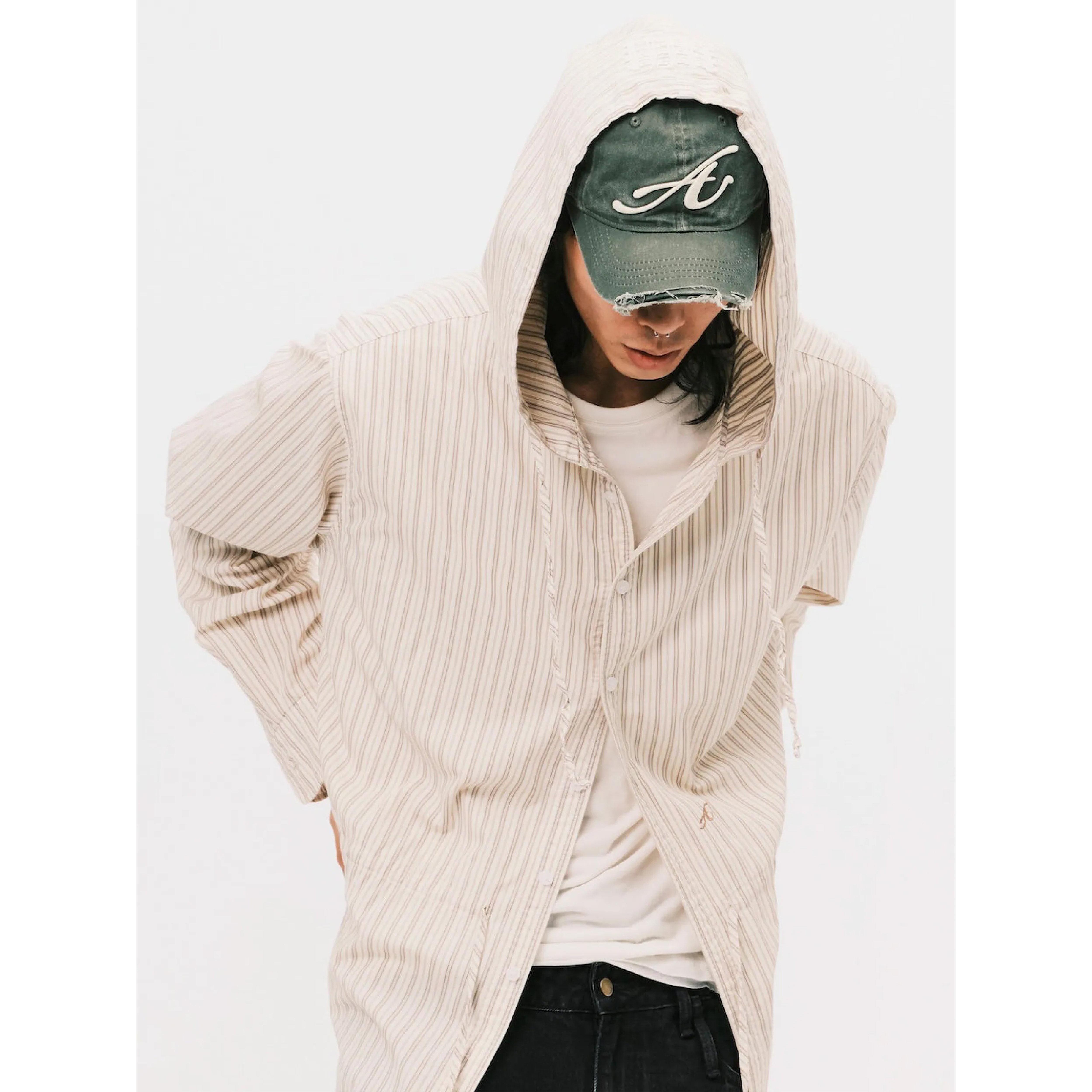 ANOWHEREMAN Stripe Hoodie Shirt