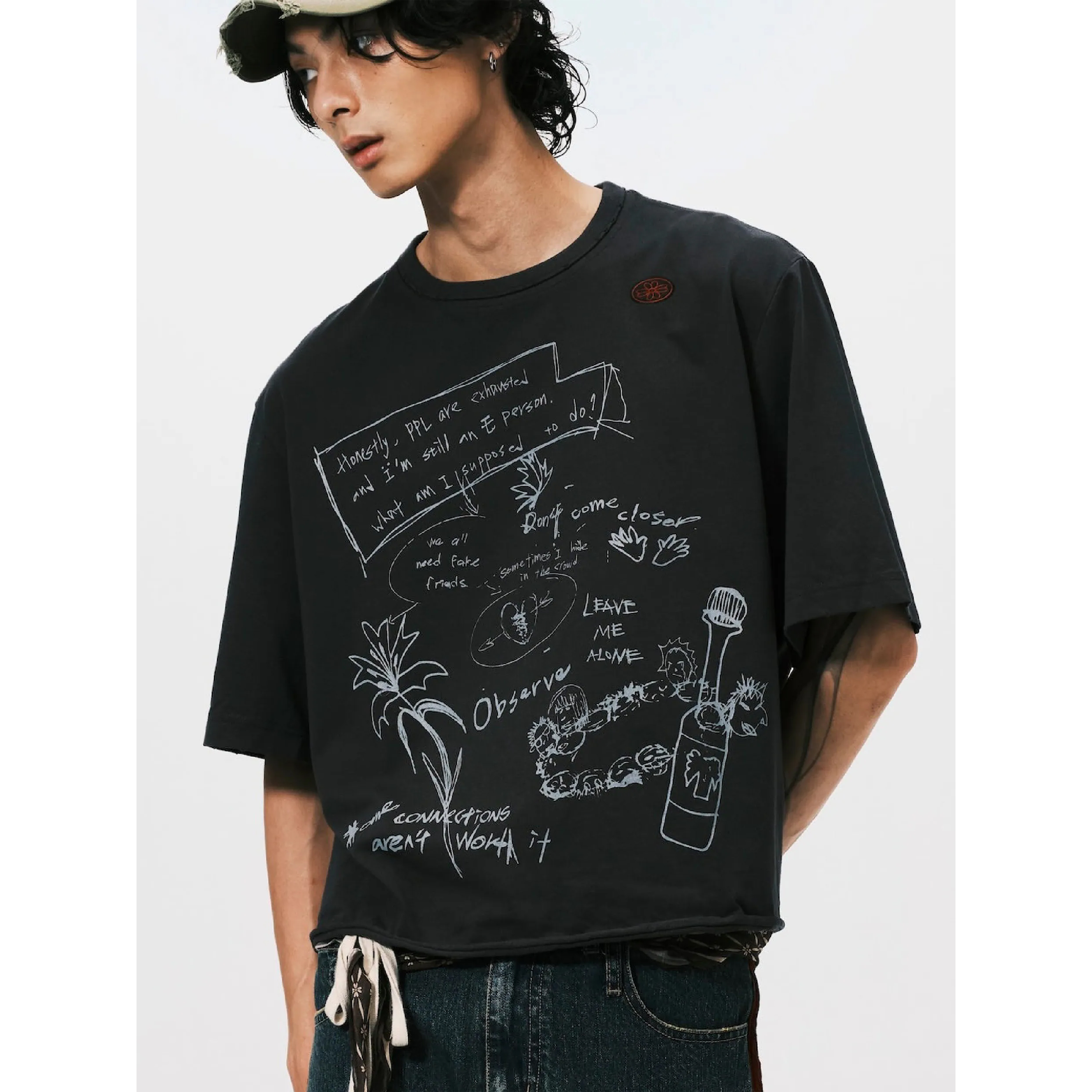 ANOWHEREMAN Washed Sketch Cropped Tee